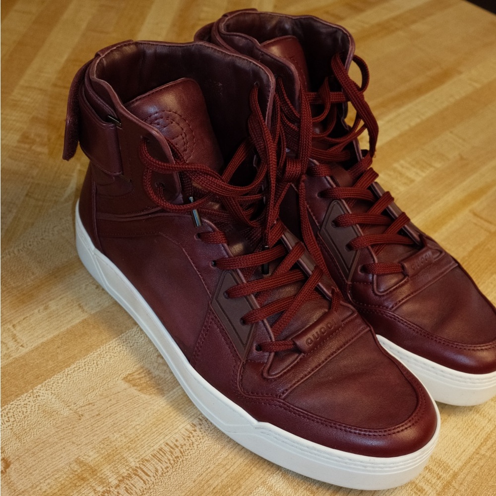 Gucci Men's Deep Red Leather High-Top Sneakers